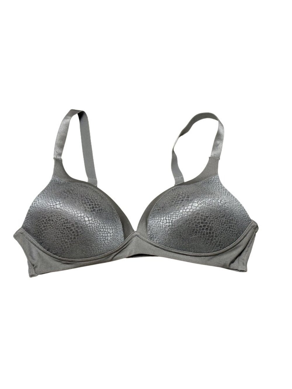 Warners Gray Snake Print Wireless Bra 36C W4013 Blissful Benefits Back Smoothing